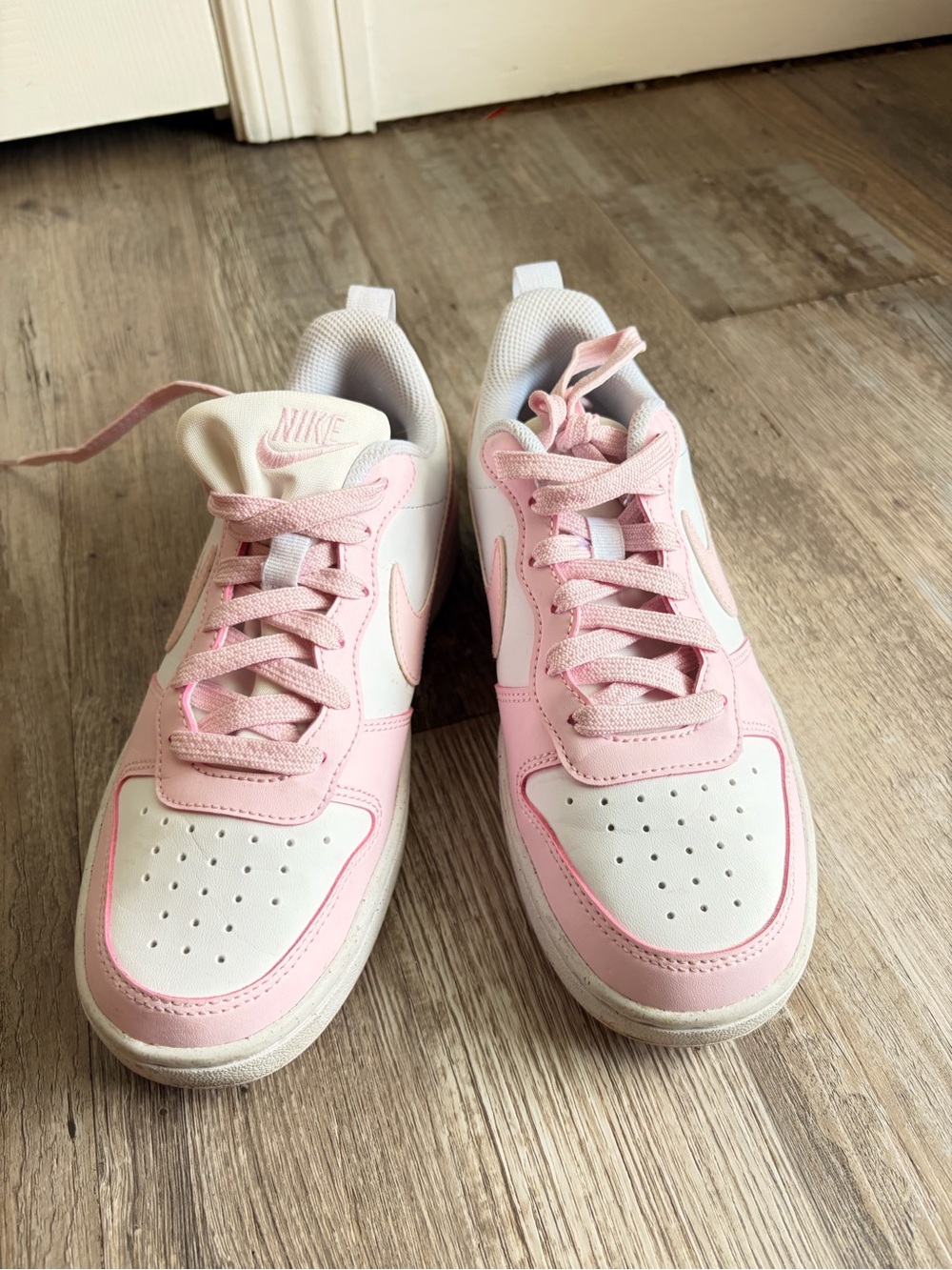 Nike Women's Pink and White Low-Top Sneakers - Casual Style